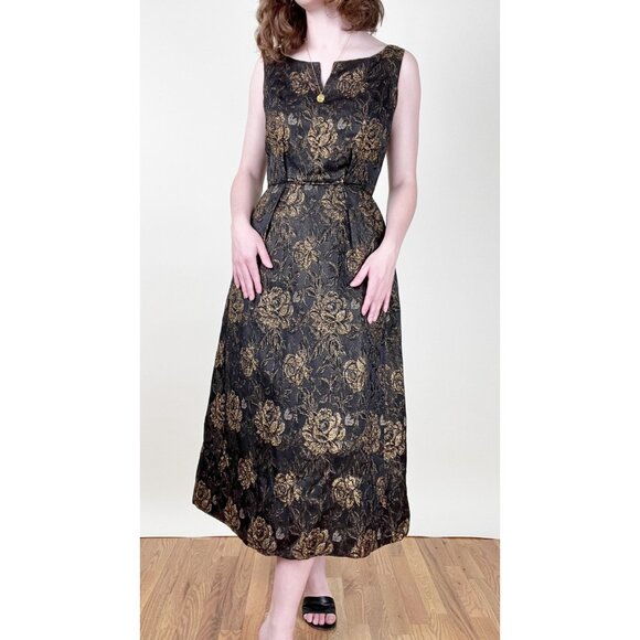 Vintage Handmade Jacquard Knit Floral Midi Maxi Fit & Flare Dress Formal Fancy - Picture 5 of 5